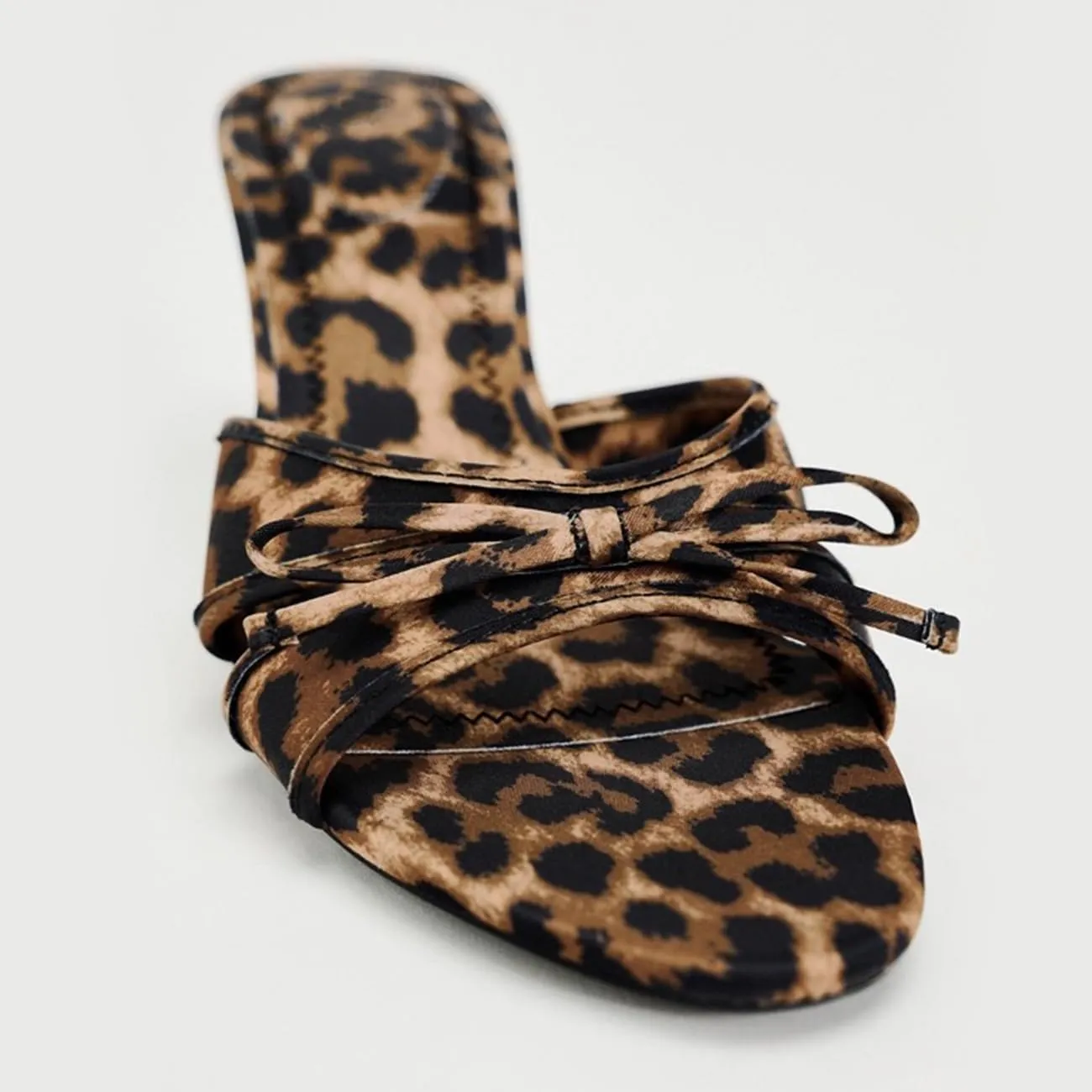 Womens Kitten Heels Bow Mesh Sandals