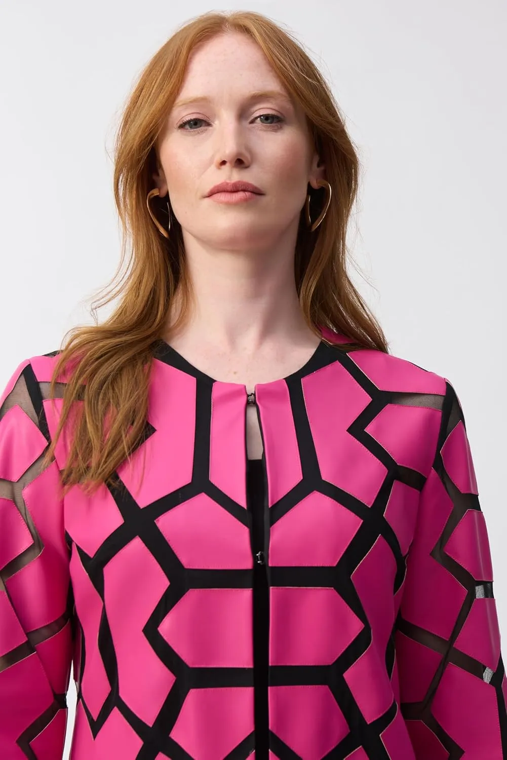 Women's Laser-Cut Leatherette on Mesh Jacket