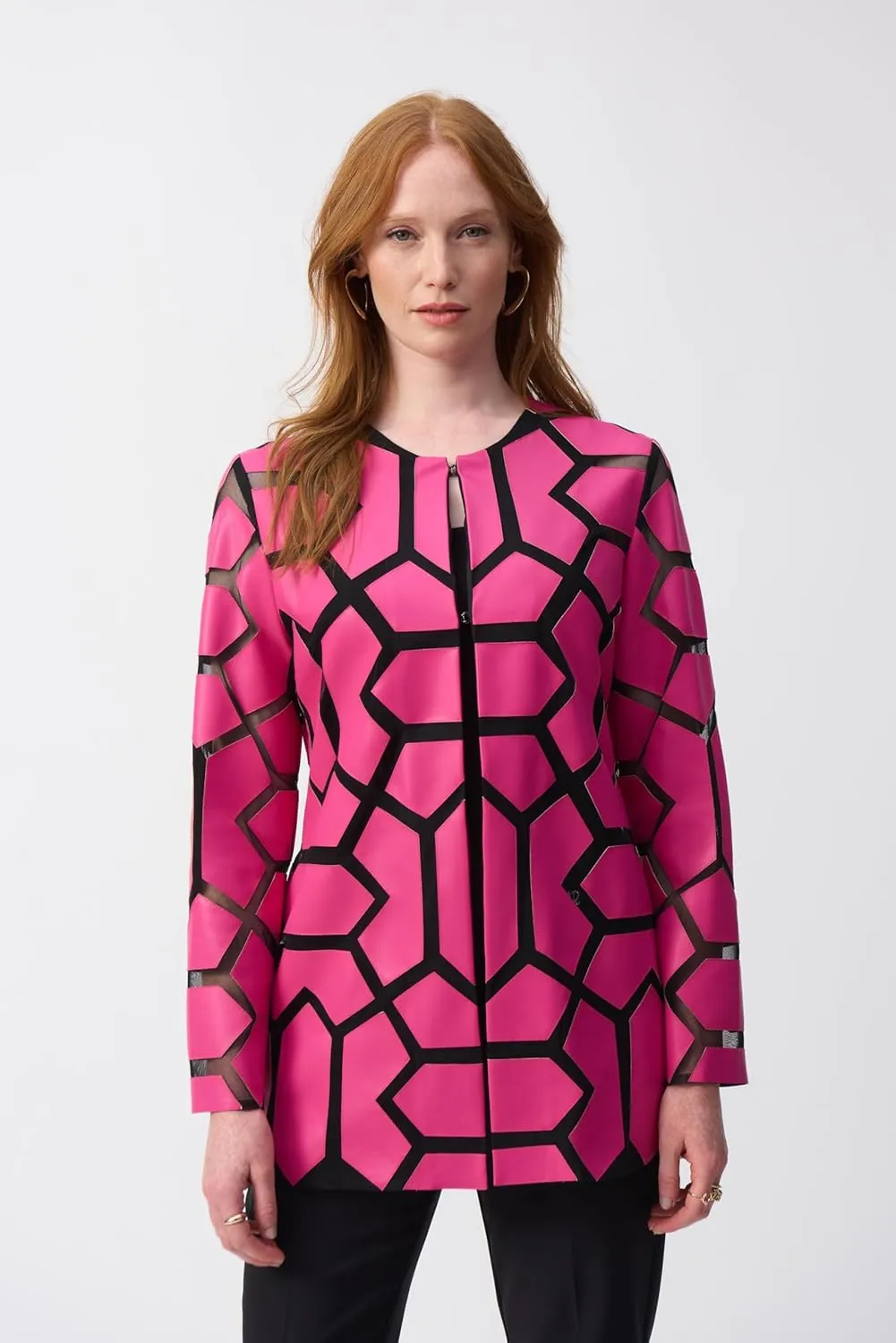 Women's Laser-Cut Leatherette on Mesh Jacket