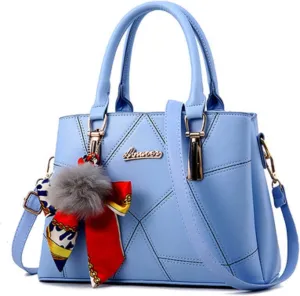 Womens Leather Handbags Purses Top-handle Totes Satchel Shoulder Bag for Ladies With Pompon and Bowknot