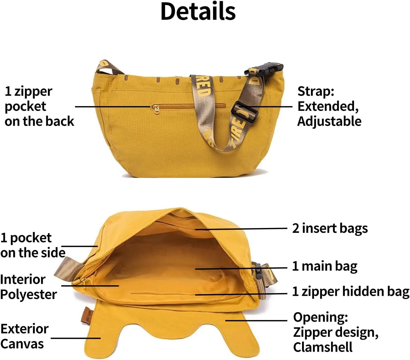 Women's original crossbody canvas bag with animal theme: for gym, travel, laptop and umbrella - stylish and practical