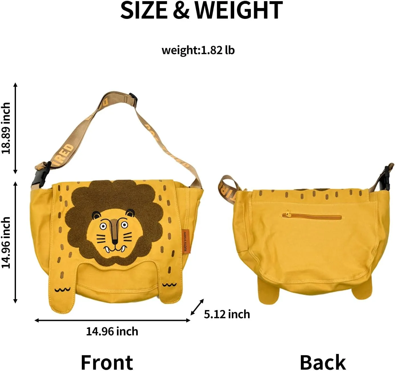 Women's original crossbody canvas bag with animal theme: for gym, travel, laptop and umbrella - stylish and practical