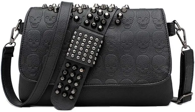 Women's Portable Rivet Skull PU Leather Chain One-shoulder Diagonal Bag, One Color, One Size