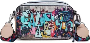 Women's Printed Graffiti Shoulder Bag, PU Hip Hop Fashion Square Crossbody Bag, Retro Casual Multicolor Clutch Purse