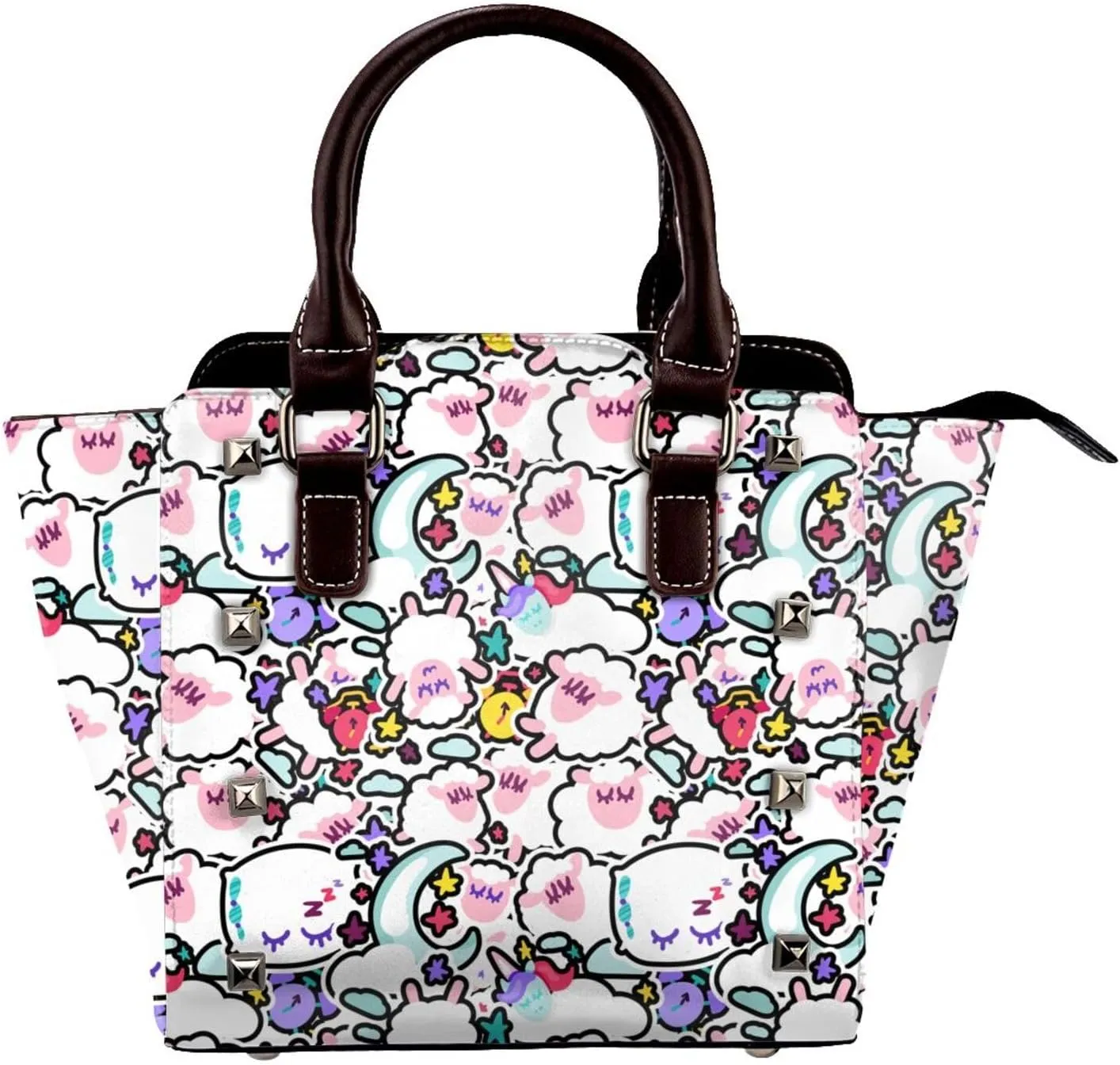 Women's Pu Leather Handbag Rivet Shoulder Bag Studded Top Handle Satchel Crossbody Tote Bag Punk Bag Purse