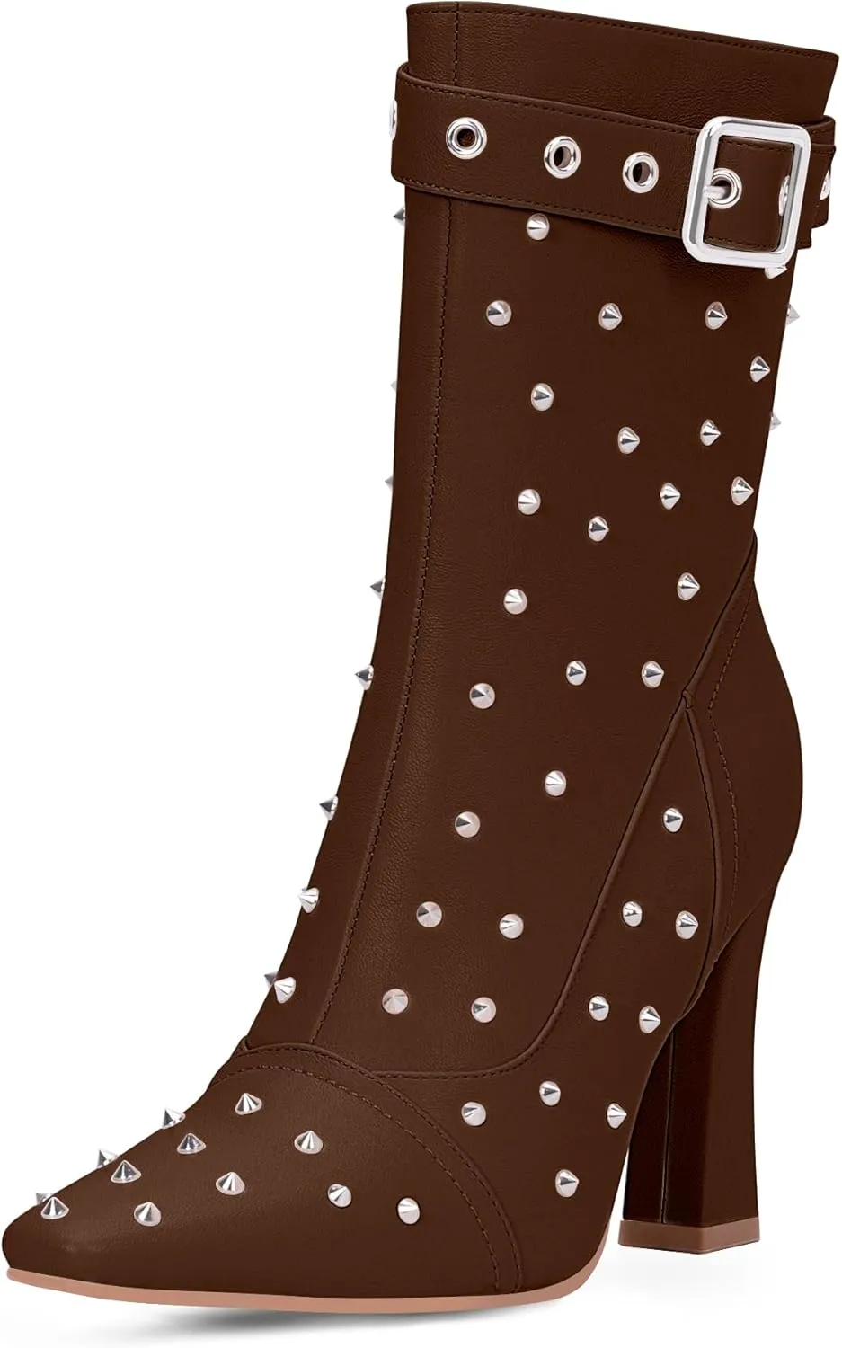 Women's Punk Rivet High Heel Square Toe Ankle Boots Buckle Strap Sexy Booties