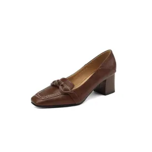 Women's Retro Bowknot High Elegant Square Toe Stiletto Chunky Slip-On Casual Party Dress Pumps Solid 5cm Spring Autumn Fashion