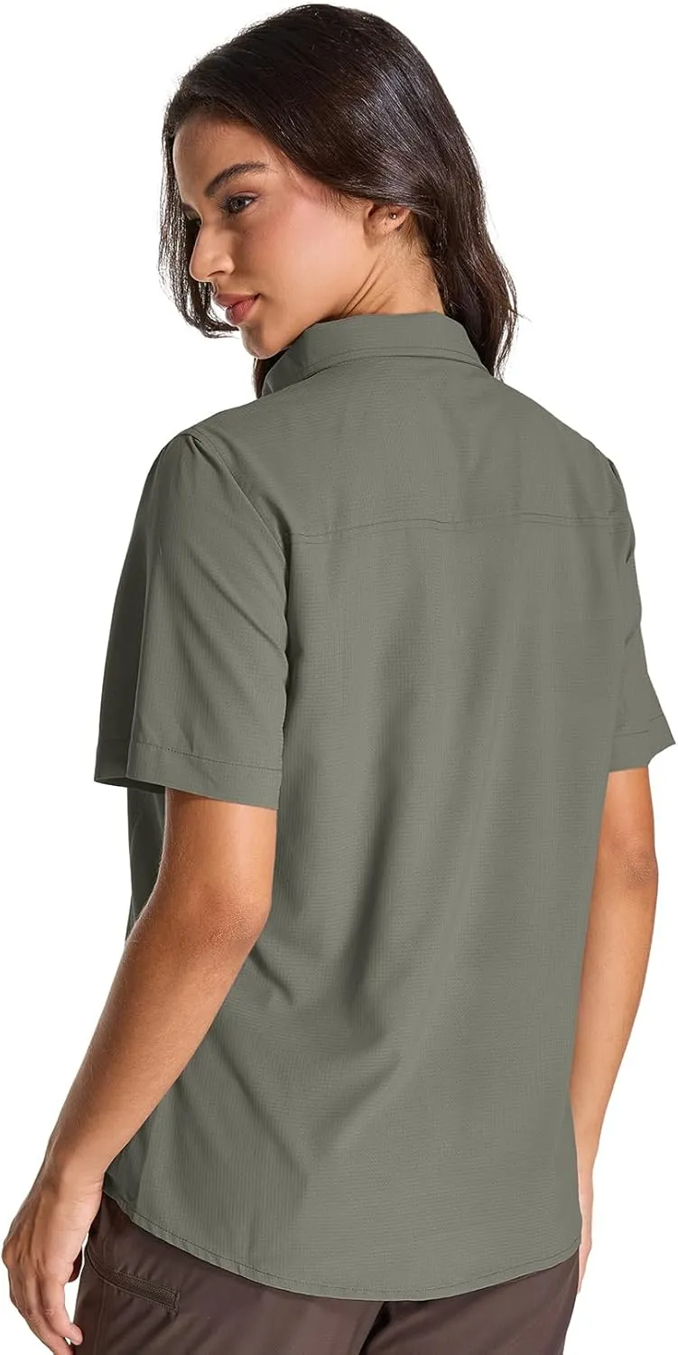 Womens Safari Hiking Sun Shirts Sun Protection Quick Dry Short Sleeve Button Shirts