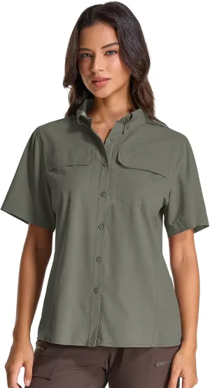 Womens Safari Hiking Sun Shirts Sun Protection Quick Dry Short Sleeve Button Shirts