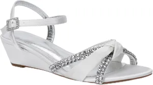 Women's Satin Wedge Sandals Rhinestone Bowknot Wedding Party Shoes with Crystal Ear stud