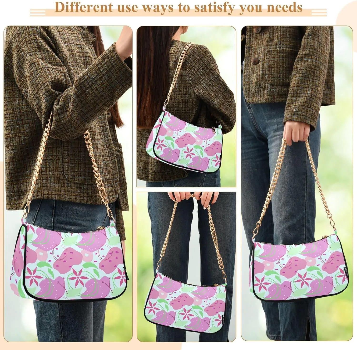 Women's Shoulder Handbags Chain Shoulder Brace for Women Bag Doodle Pattern Ladies Vacation Handbags Tote Purse,Multi1