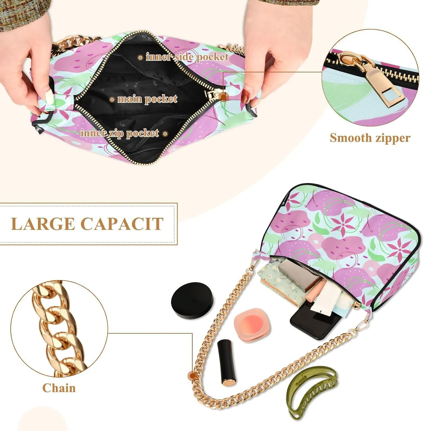 Women's Shoulder Handbags Chain Shoulder Brace for Women Bag Doodle Pattern Ladies Vacation Handbags Tote Purse,Multi1