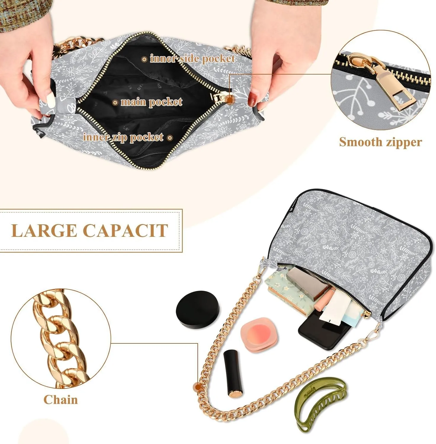 Women's Shoulder Handbags Chain Shoulder Brace for Women Bag Leaves Print Ladies Vacation Handbags Tote Purse,Multi1