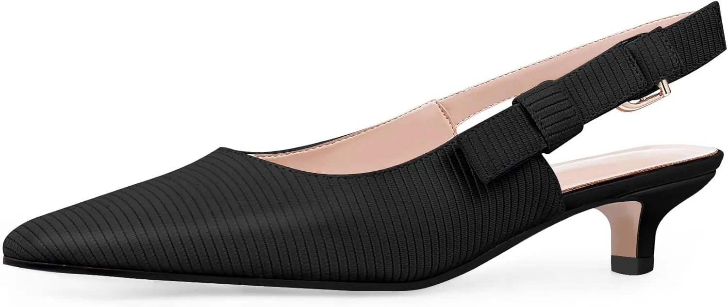 Women's Slingback Kitten Heel Closed Pointed Toe Bowknot Knitted Pumps Dress Work Shoes