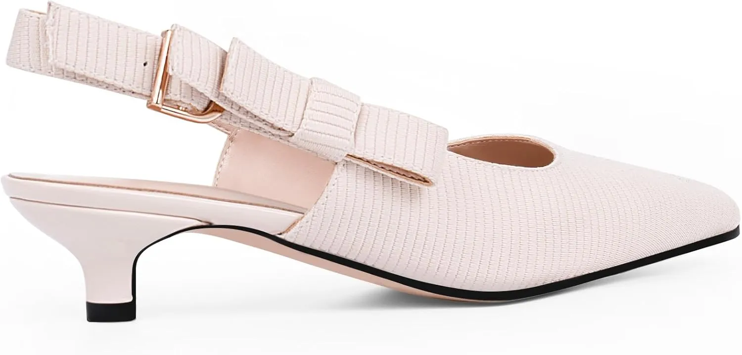 Women's Slingback Kitten Heel Closed Pointed Toe Bowknot Knitted Pumps Dress Work Shoes