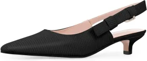 Women's Slingback Kitten Heel Closed Pointed Toe Bowknot Knitted Pumps Dress Work Shoes