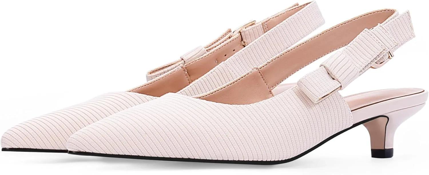 Women's Slingback Kitten Heel Closed Pointed Toe Bowknot Knitted Pumps Dress Work Shoes