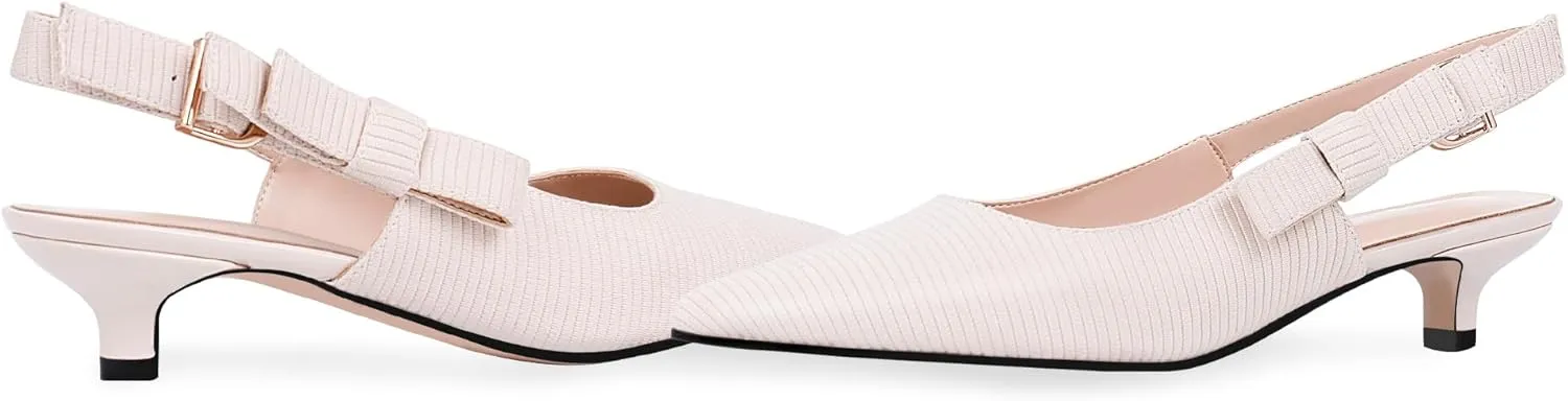 Women's Slingback Kitten Heel Closed Pointed Toe Bowknot Knitted Pumps Dress Work Shoes