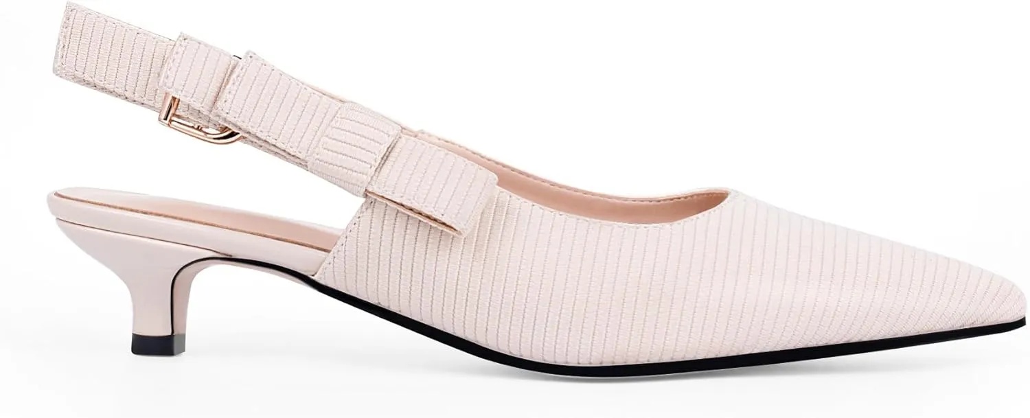 Women's Slingback Kitten Heel Closed Pointed Toe Bowknot Knitted Pumps Dress Work Shoes