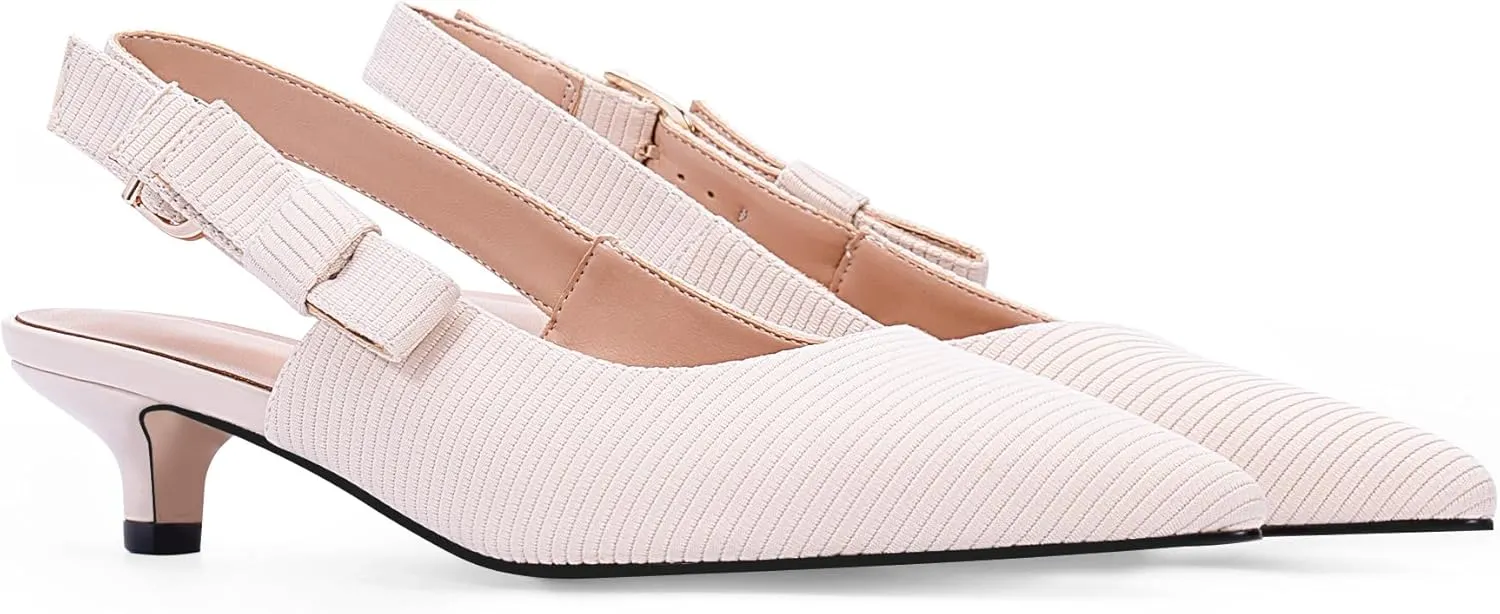 Women's Slingback Kitten Heel Closed Pointed Toe Bowknot Knitted Pumps Dress Work Shoes