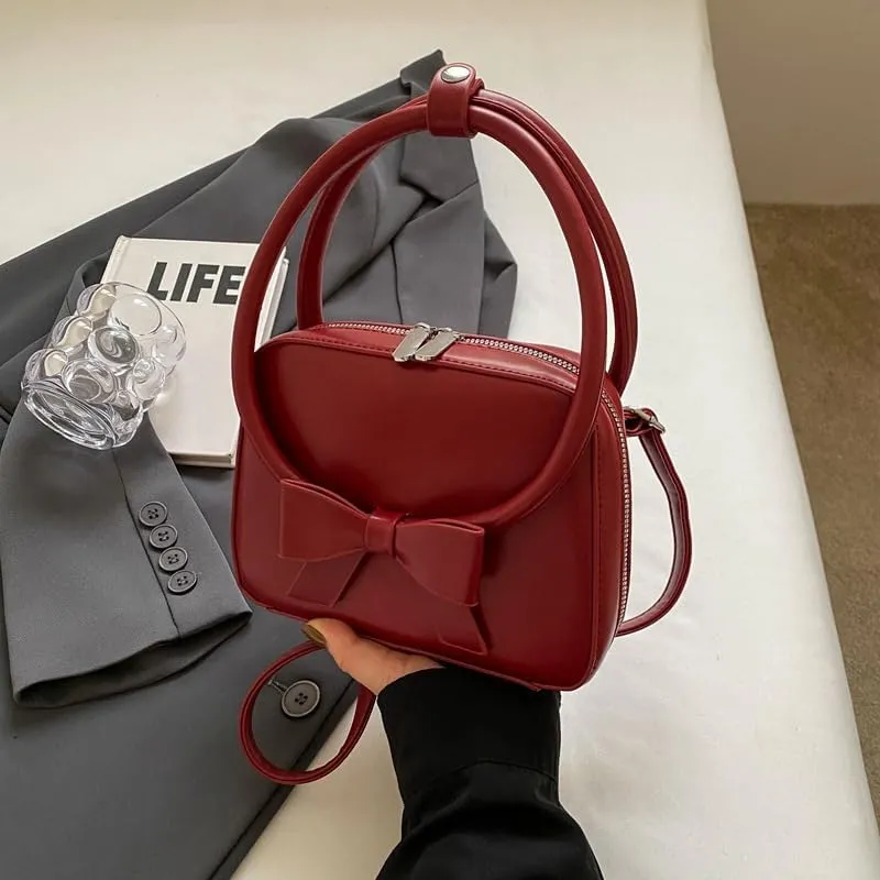 Women’s Small Handbag with Bowknot, Elegant Top-Handle Purse, Cute Crossbody Phone Bag, Stylish Shoulder Mini Tote