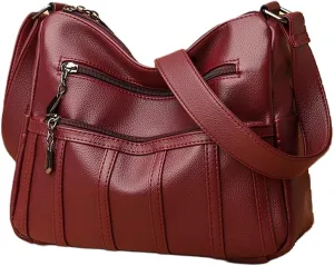 Womens Soft PU Leather Shoulder Bags Solid Color Square Crossbody Purse
