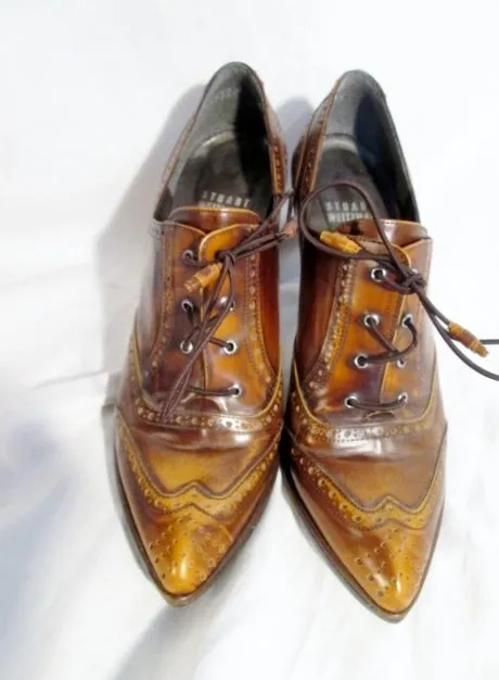 Womens STUART WEITZMAN LEATHER GRANNY Victorian Steampunk Shoe BROWN 5.5