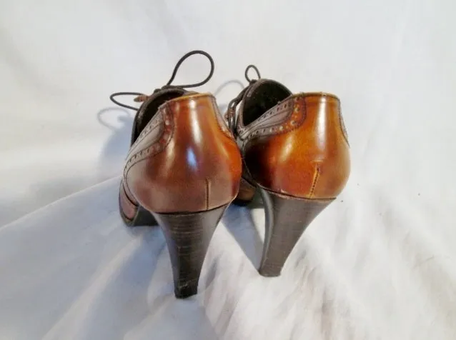 Womens STUART WEITZMAN LEATHER GRANNY Victorian Steampunk Shoe BROWN 5.5