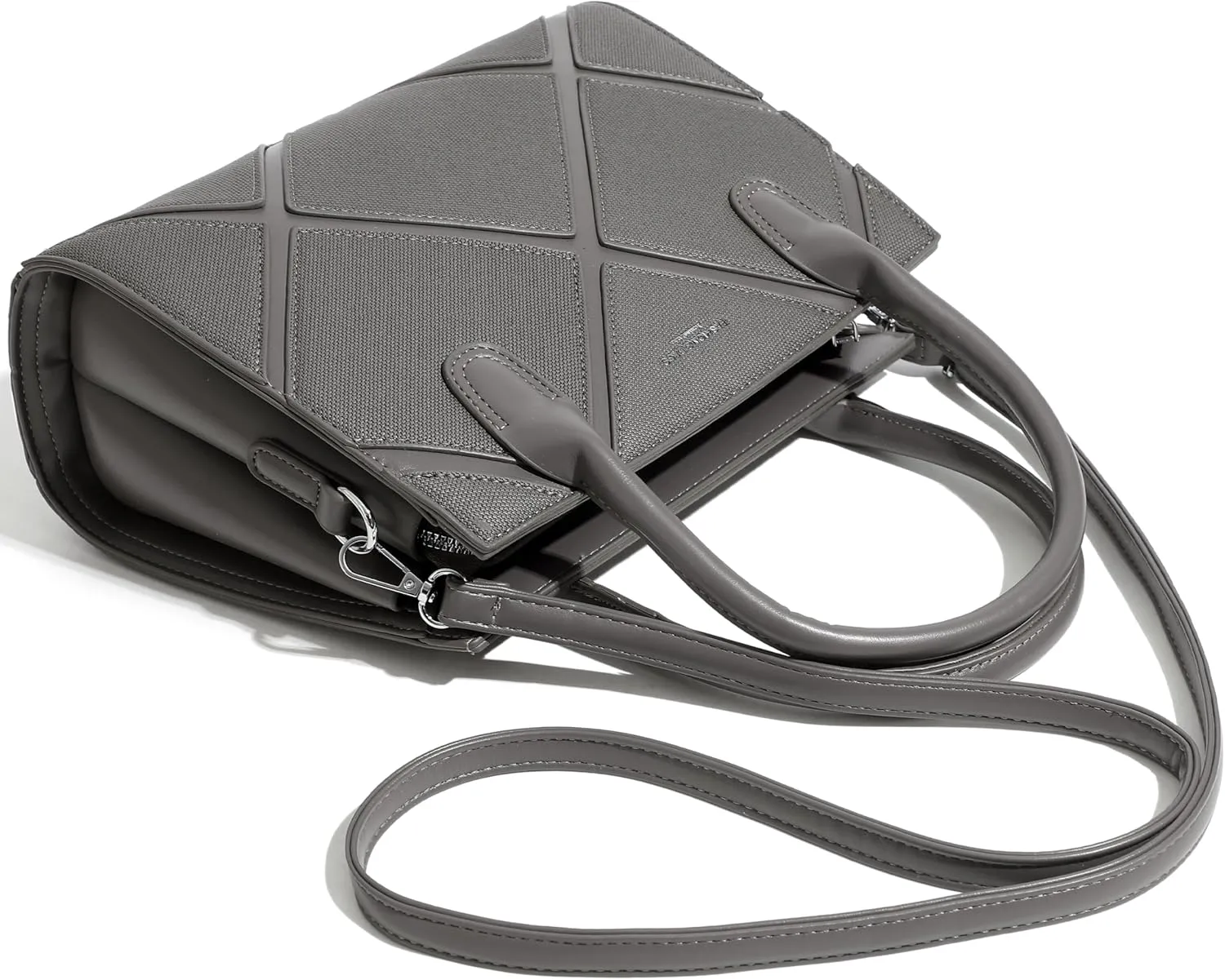 Women's Vegan Leather Top Handle Crossbody Satchel Tote Work Bag in Checkered Pattern