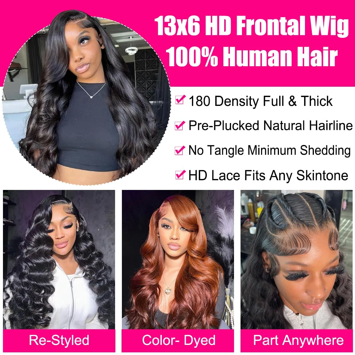 Worldnewhair 13X6 Body Wave Lace Front Wigs Human Hair for Black Women Pre Plucked 10A Grade Brazilian Virgin Human Hair 13x6 Lace Frontal Wigs [13x6 Body Wave,20 Inch]