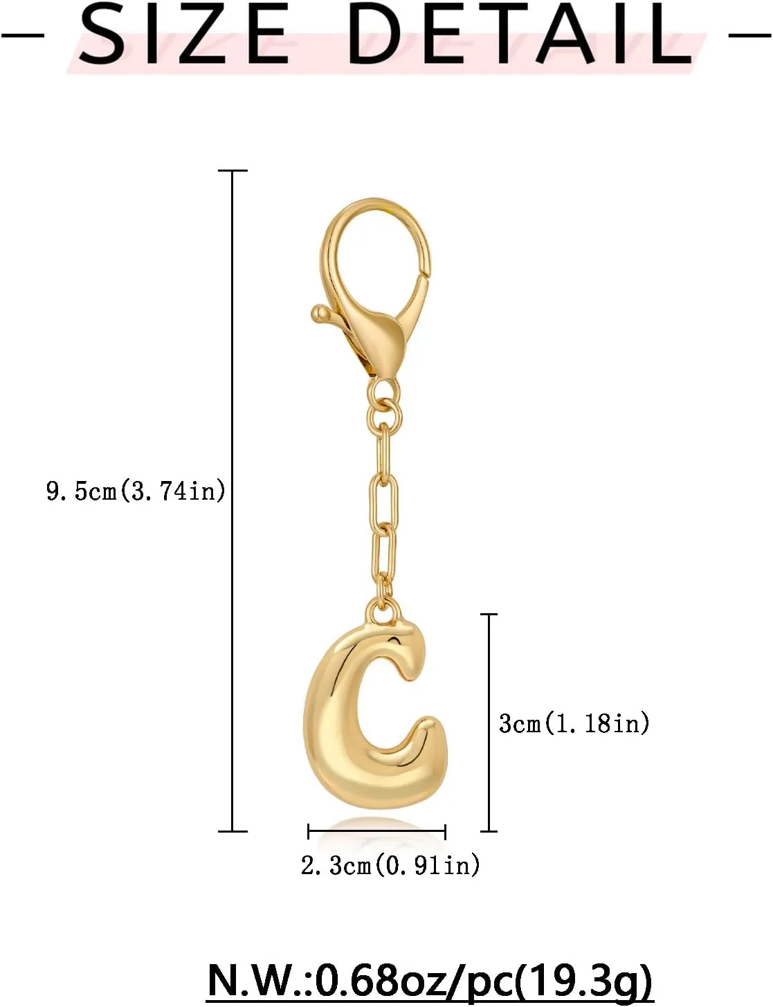 WOWORAMA Initial Letter Keychain for Women Chunky Gold Bubble Letter Bag Charm Purse Charm Personalized Keyrings Accessories