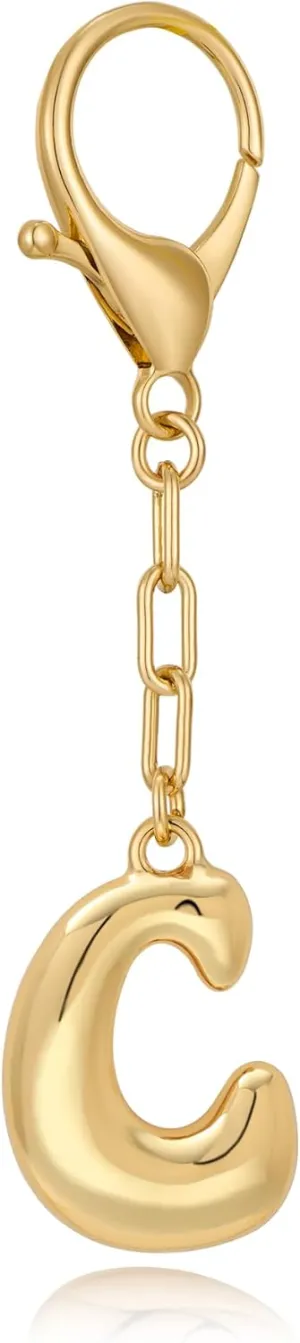 WOWORAMA Initial Letter Keychain for Women Chunky Gold Bubble Letter Bag Charm Purse Charm Personalized Keyrings Accessories