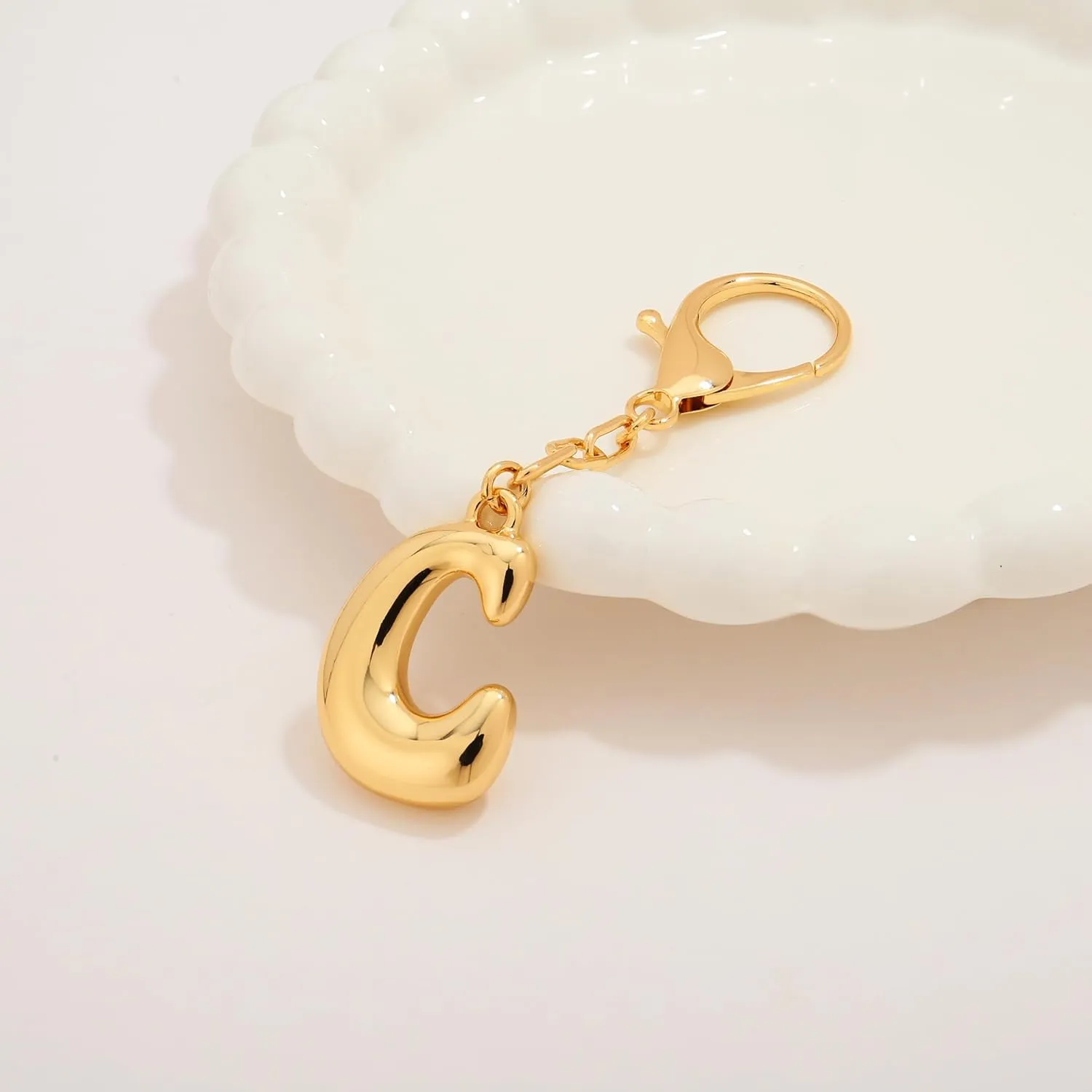 WOWORAMA Initial Letter Keychain for Women Chunky Gold Bubble Letter Bag Charm Purse Charm Personalized Keyrings Accessories