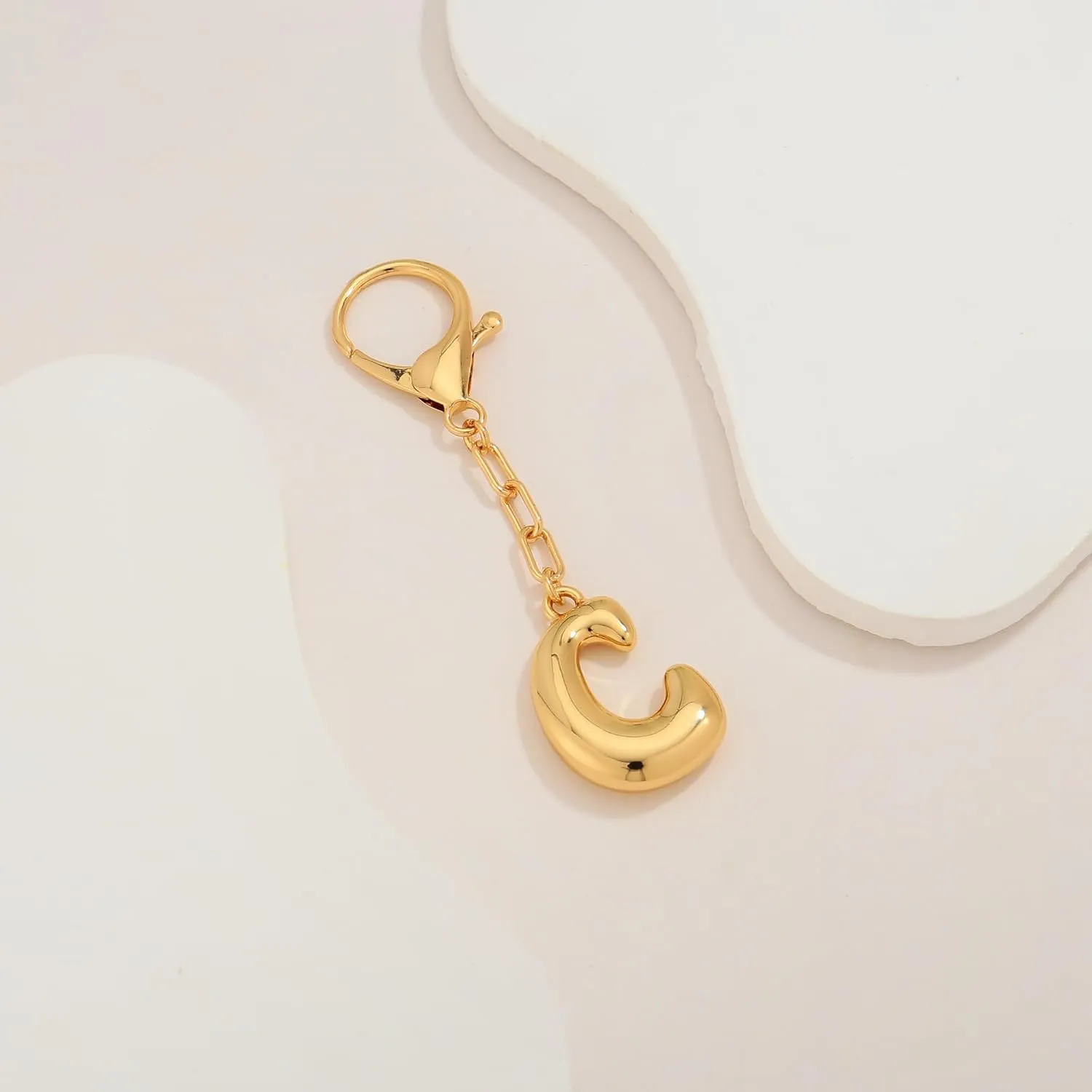 WOWORAMA Initial Letter Keychain for Women Chunky Gold Bubble Letter Bag Charm Purse Charm Personalized Keyrings Accessories