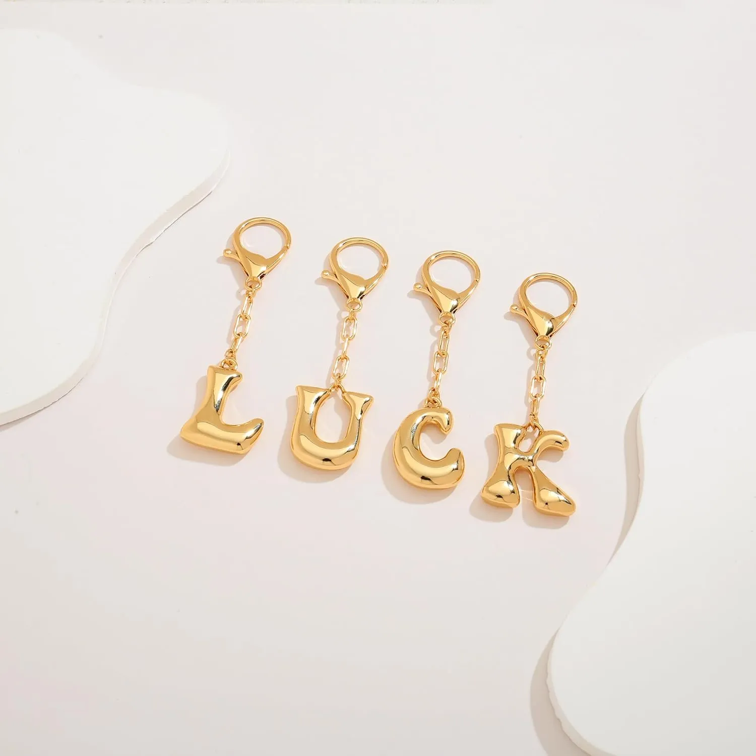 WOWORAMA Initial Letter Keychain for Women Chunky Gold Bubble Letter Bag Charm Purse Charm Personalized Keyrings Accessories