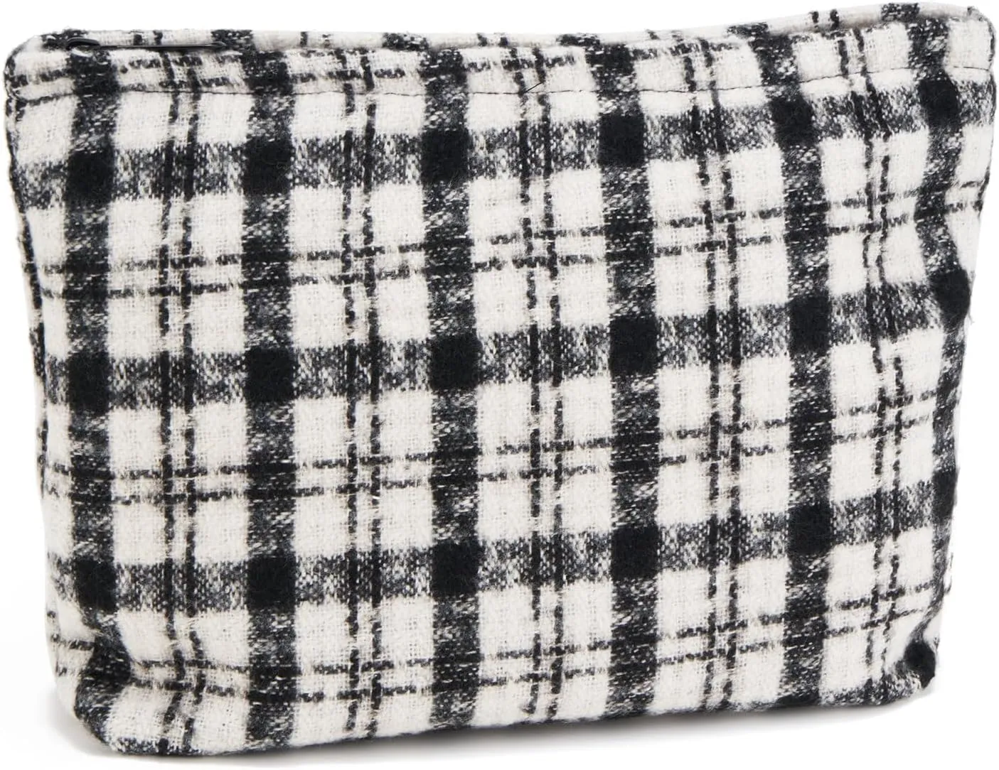 WOZEAH Checkered Makeup Bag for Purse Small Cosmetic Pouch,Stylish Zipper Make up Pouch Travel Canvas Toiletry Bags(Checkered Black)