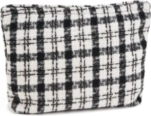 WOZEAH Checkered Makeup Bag for Purse Small Cosmetic Pouch,Stylish Zipper Make up Pouch Travel Canvas Toiletry Bags(Checkered Black)