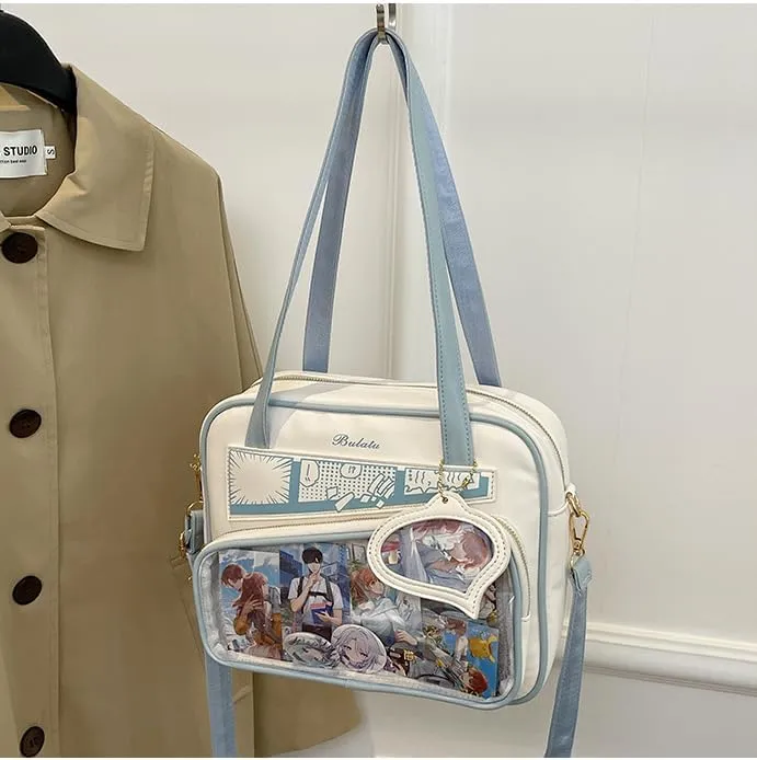 Y2K Fashion Crossbody Itabag, Handbag Bag Kawaii Grunge Shoulder Bag Emo JK Itabag Ita Sling Purse Itabag Crossbody (White blue)