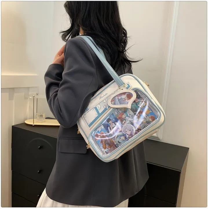Y2K Fashion Crossbody Itabag, Handbag Bag Kawaii Grunge Shoulder Bag Emo JK Itabag Ita Sling Purse Itabag Crossbody (White blue)