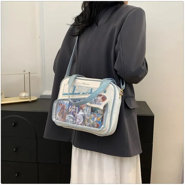 Y2K Fashion Crossbody Itabag, Handbag Bag Kawaii Grunge Shoulder Bag Emo JK Itabag Ita Sling Purse Itabag Crossbody (White blue)