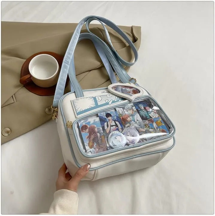 Y2K Fashion Crossbody Itabag, Handbag Bag Kawaii Grunge Shoulder Bag Emo JK Itabag Ita Sling Purse Itabag Crossbody (White blue)