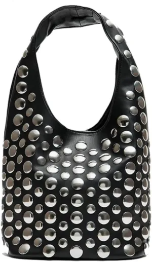 Y2k Rivet Studded Purses Shoulder Bag Women Bucket Hobo Bags Cute Crescent Crossbody Purse PU Leather Evening Clutch Bag