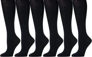 Yacht & Smith 6 Pairs of Women's Cotton Knee High Socks, Solid Colors Stylish Boot Sock, Black
