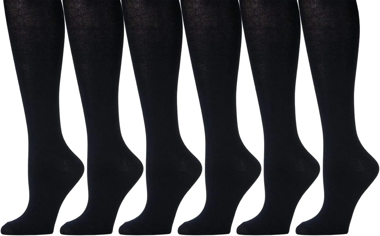 Yacht & Smith 6 Pairs of Women's Cotton Knee High Socks, Solid Colors Stylish Boot Sock, Black