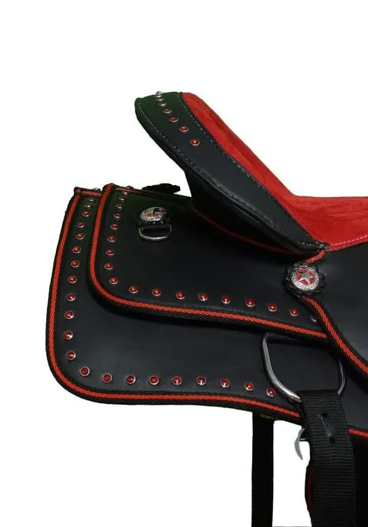Y&Z Enterprises Western Barrel Racing Horse Saddle Synthetic with Tack Set (Headstall Breastplate Rein) and Saddle Pad Available Seat Size 12" and 14" to 18" Inch
