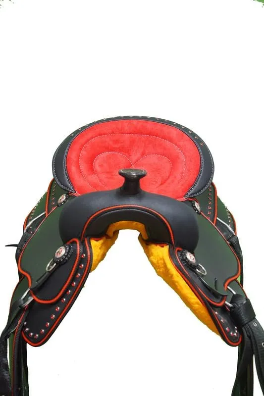 Y&Z Enterprises Western Barrel Racing Horse Saddle Synthetic with Tack Set (Headstall Breastplate Rein) and Saddle Pad Available Seat Size 12" and 14" to 18" Inch