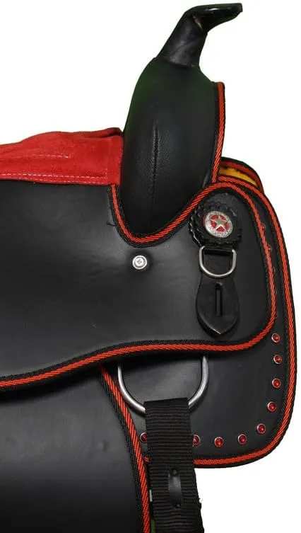 Y&Z Enterprises Western Barrel Racing Horse Saddle Synthetic with Tack Set (Headstall Breastplate Rein) and Saddle Pad Available Seat Size 12" and 14" to 18" Inch