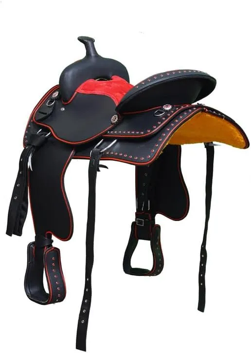 Y&Z Enterprises Western Barrel Racing Horse Saddle Synthetic with Tack Set (Headstall Breastplate Rein) and Saddle Pad Available Seat Size 12" and 14" to 18" Inch