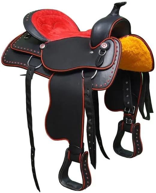 Y&Z Enterprises Western Barrel Racing Horse Saddle Synthetic with Tack Set (Headstall Breastplate Rein) and Saddle Pad Available Seat Size 12" and 14" to 18" Inch