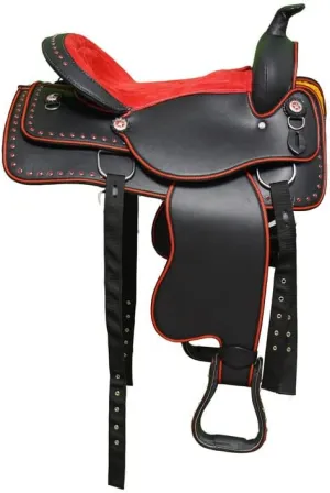 Y&Z Enterprises Western Barrel Racing Horse Saddle Synthetic with Tack Set (Headstall Breastplate Rein) and Saddle Pad Available Seat Size 12" and 14" to 18" Inch